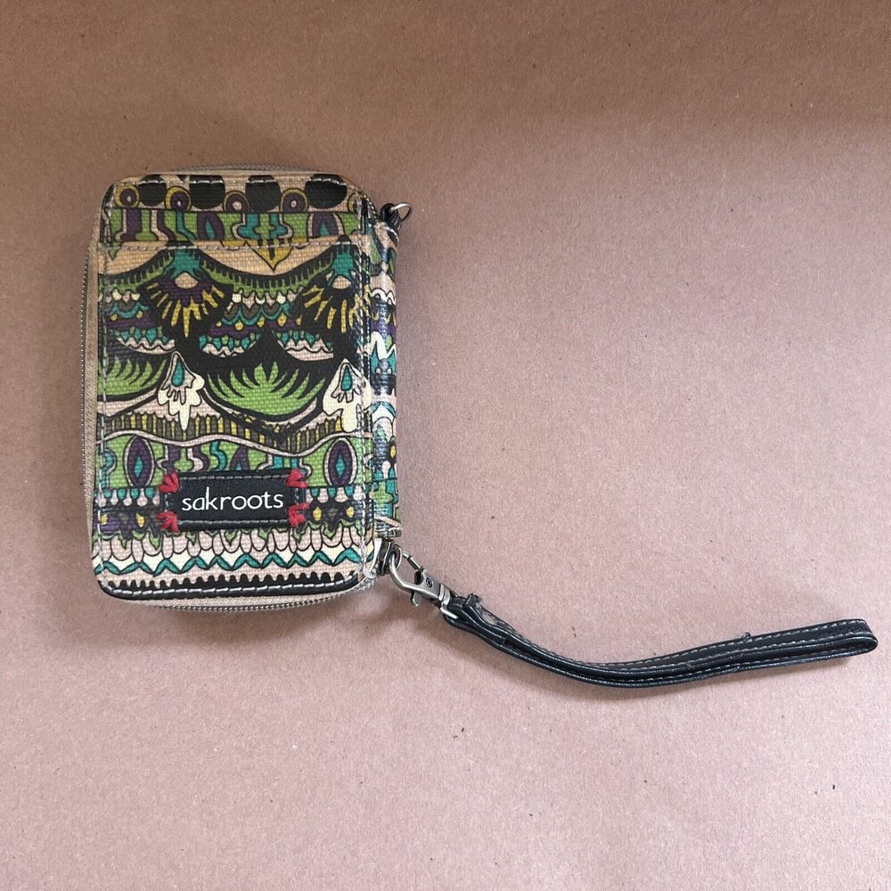 Sakroots Wallet Wristlet Peace Charm Boho Print Polyvinyl